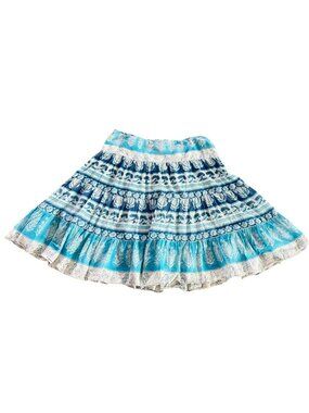 Chaps Blue Boho Print Tiered Skirt – Cotton Poly Lined A‑Line Midi Women’s 10